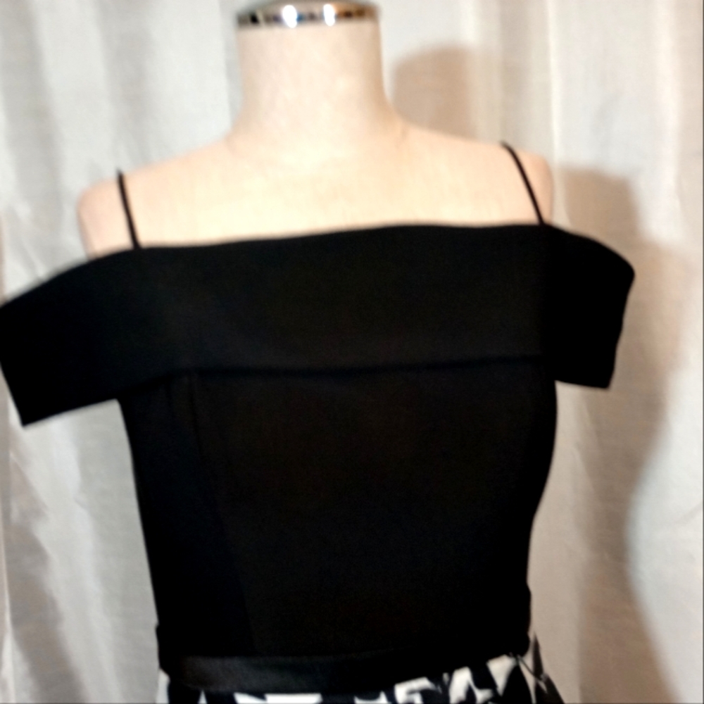 Morgan &Co Vintage Off-the-Shoulder Asym- metrical Hem, Long Dress, Black, 4-6 - Picture 10 of 14